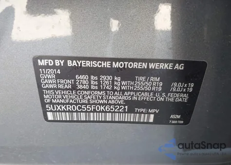 2015 BMW X5 xDrive35I from USA, damaged, VIN 5UXKR0C55F0K65221